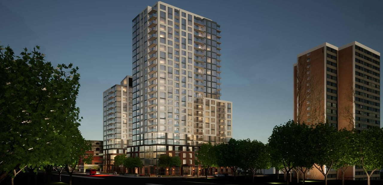 Rendering of building from page 24 of the file '2022-08-22 - FORMAL URBAN DESIGN REVIEW PANEL - Urban Design 220818 Package - D02-02-21-0093'