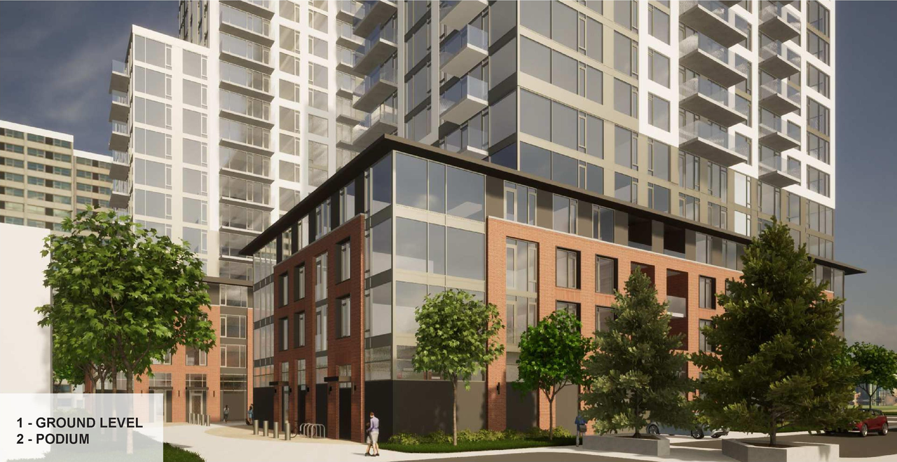 Rendering of building from page 28 of the file '2022-08-22 - FORMAL URBAN DESIGN REVIEW PANEL - Urban Design 220818 Package - D02-02-21-0093'