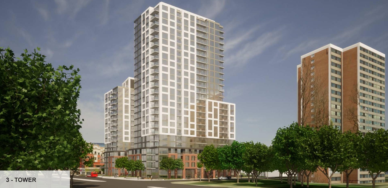 Rendering of building from page 29 of the file '2022-08-22 - FORMAL URBAN DESIGN REVIEW PANEL - Urban Design 220818 Package - D02-02-21-0093'