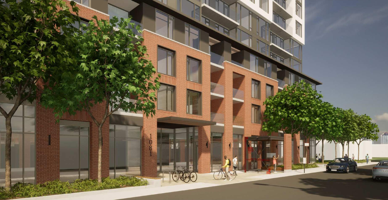 Rendering of building from page 34 of the file '2022-08-22 - FORMAL URBAN DESIGN REVIEW PANEL - Urban Design 220818 Package - D02-02-21-0093'