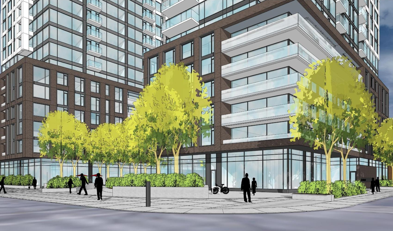 Rendering of building from page 1 of the file '2021-09-03 - Planning Rationale and Design Brief - D02-02-21-0093'