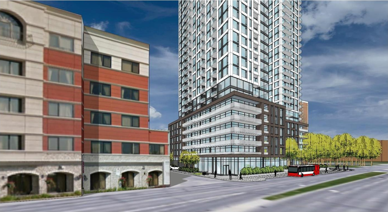 Rendering of building from page 11 of the file '2021-09-03 - Planning Rationale and Design Brief - D02-02-21-0093'