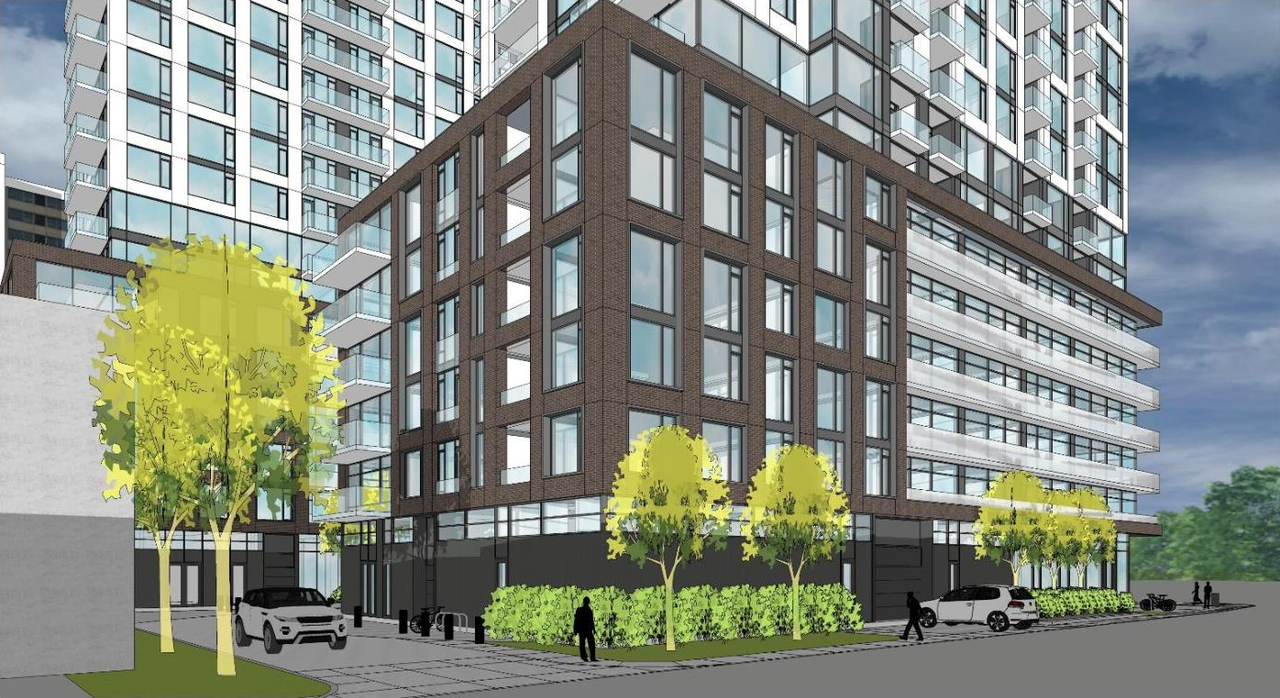Rendering of building from page 13 of the file '2021-09-03 - Planning Rationale and Design Brief - D02-02-21-0093'