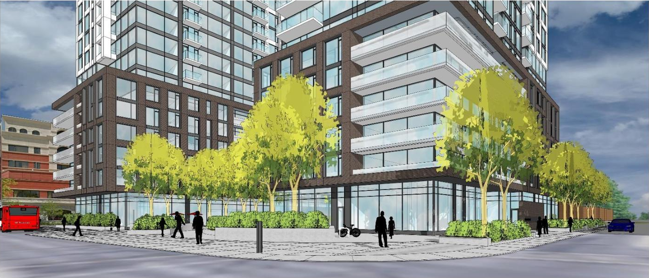 Rendering of building from page 14 of the file '2021-09-03 - Planning Rationale and Design Brief - D02-02-21-0093'
