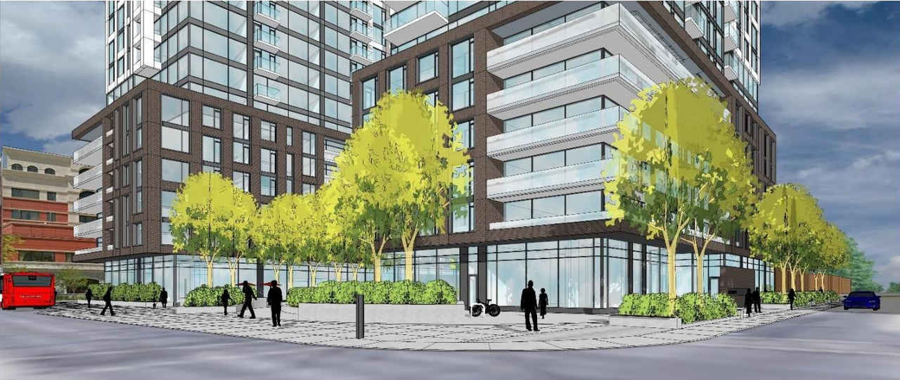 Rendering of building from page 18 of the file '2021-09-03 - Planning Rationale and Design Brief - D02-02-21-0093'