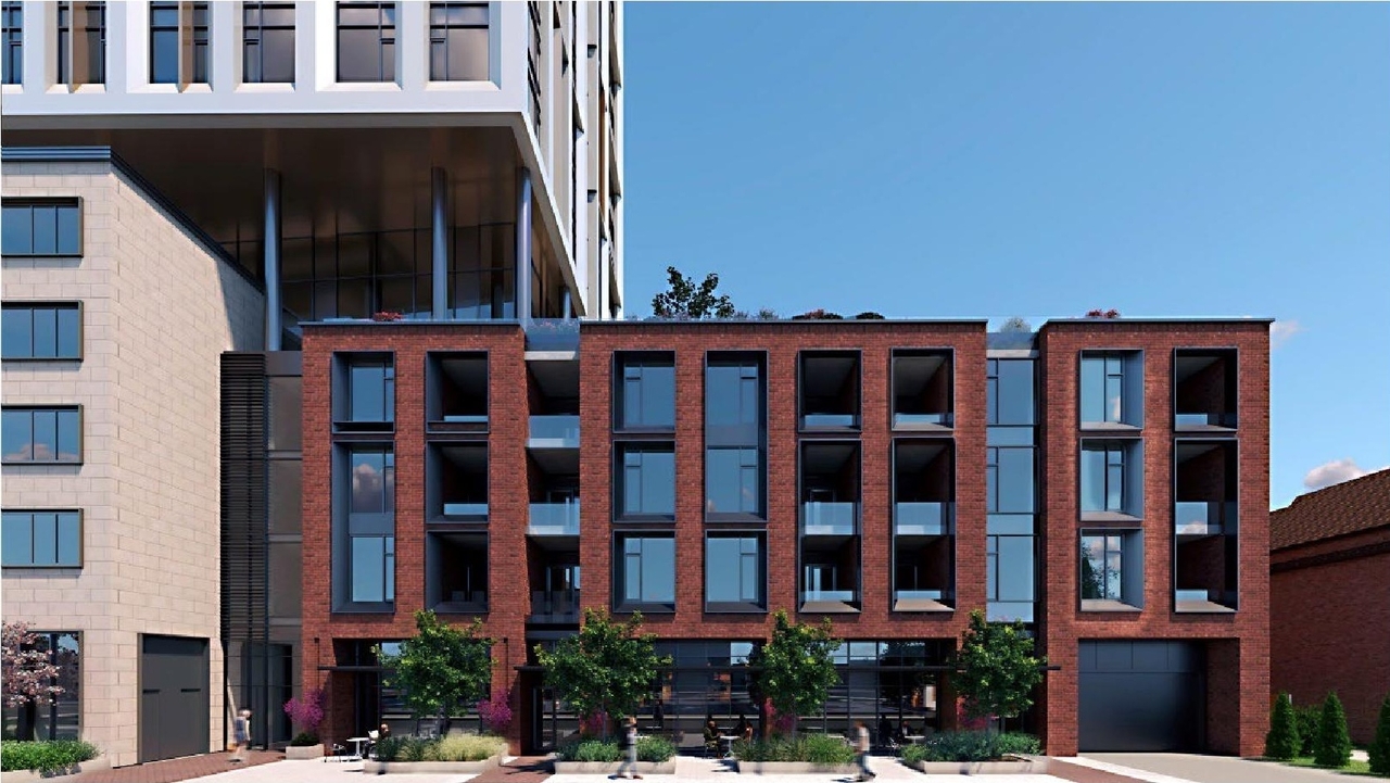 Rendering of building from page 5 of the file '2023-08-01 - Design Brief Revision No 2 - D02-02-21-0095'