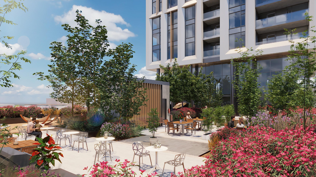 Rendering of building from page 17 of the file '2023-08-01 - Rendered Views - D02-02-21-0095'