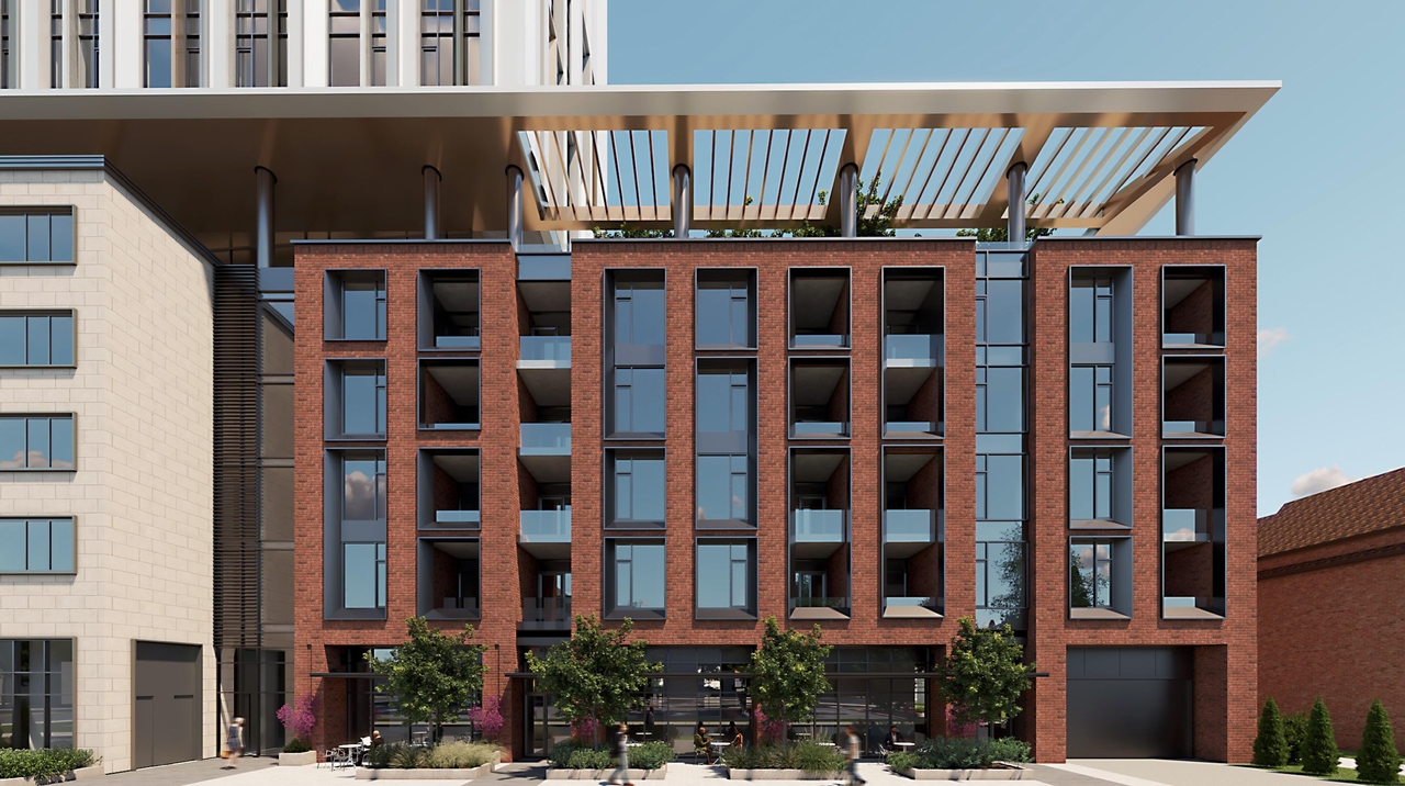 Rendering of building from page 6 of the file '2023-03-20 - Rendered Views - D02-02-21-0095'