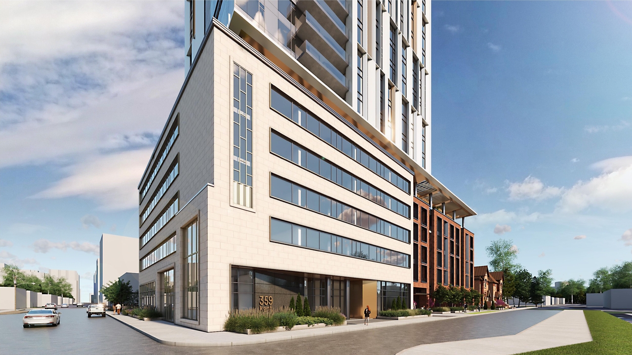 Rendering of building from page 8 of the file '2023-03-20 - Rendered Views - D02-02-21-0095'