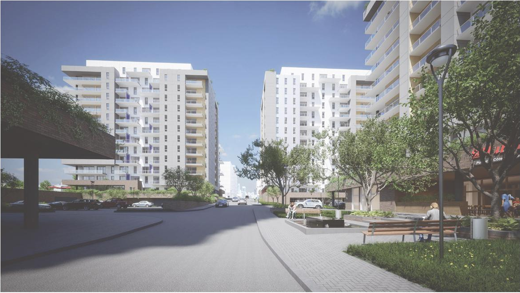 Rendering of building from page 32 of the file '2026-07-03 - Design Brief - D02-02-21-0137'