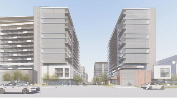 Rendering of building from page 84 of the file '2026-07-03 - Design Brief - D02-02-21-0137'