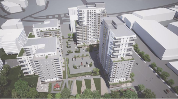Rendering of building from page 85 of the file '2026-07-03 - Design Brief - D02-02-21-0137'