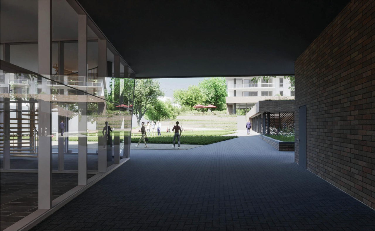 Rendering of building from page 67 of the file '2023-10-13 - Design Brief - D02-02-21-0137'