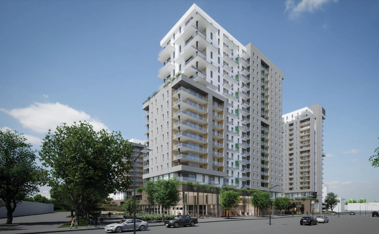 Rendering of building from page 68 of the file '2023-10-13 - Design Brief - D02-02-21-0137'