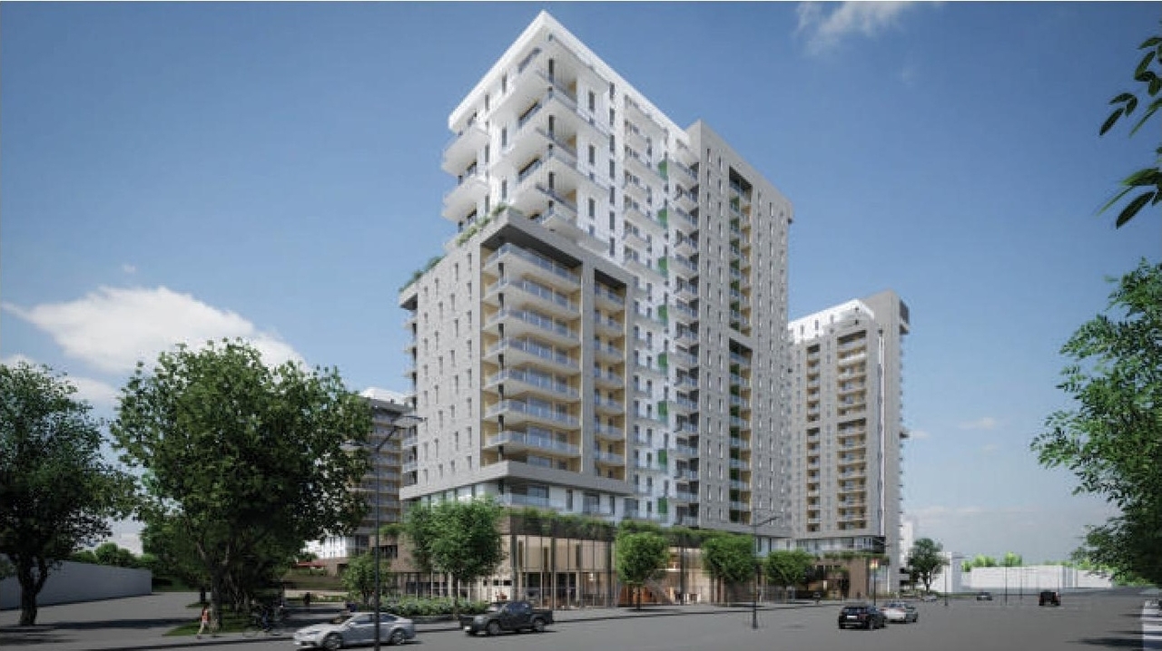 Rendering of building from page 7 of the file '2023-10-13 - Design Brief - D02-02-21-0137'