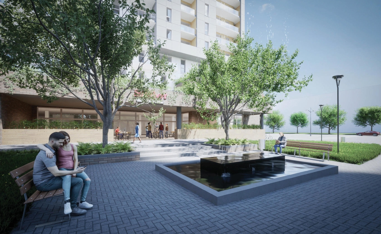 Rendering of building from page 85 of the file '2023-10-13 - Design Brief - D02-02-21-0137'