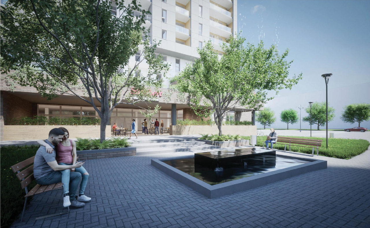 Rendering of building from page 85 of the file '2023-10-13 - Design Brief - D02-02-21-0137'
