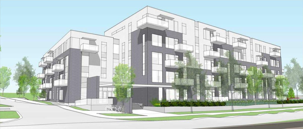 Rendering of building from page 24 of the file '2023-11-14 - Planning Rationale and Design Brief - D02-02-21-0140'