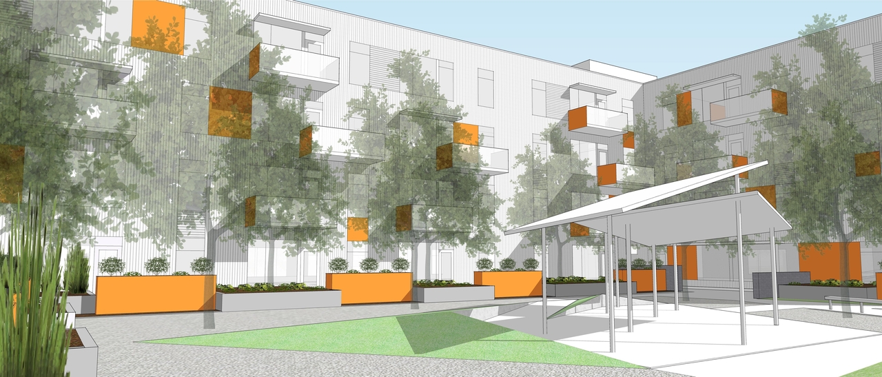 Rendering of building from page 8 of the file '2021-11-03 - Renders - D02-02-21-0140'