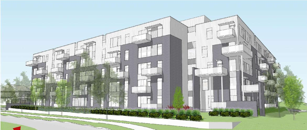 Rendering of building from page 6 of the file '2024-05-03 - Urban Design Brief - D02-02-21-0140'