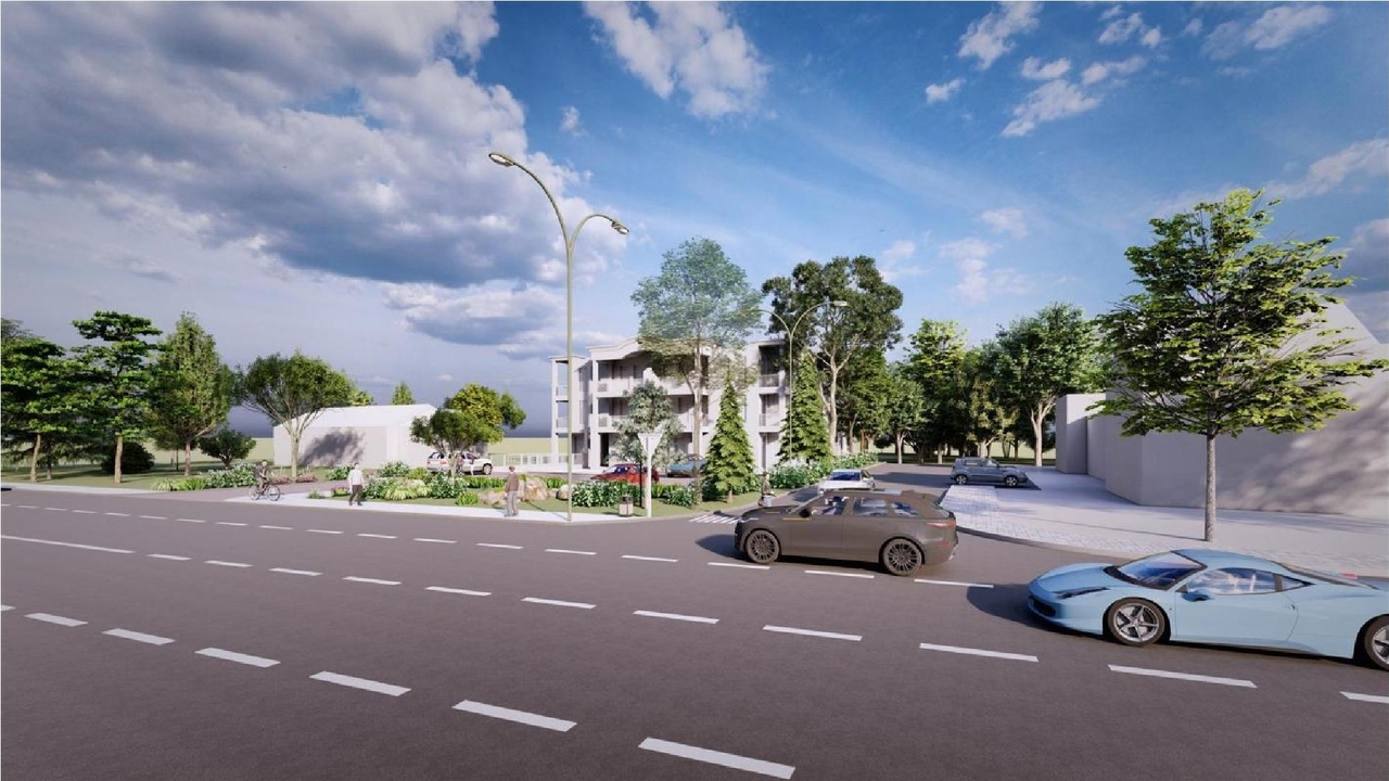 Rendering of building from page 13 of the file '2023-01-06 - Design Brief - D02-02-21-0150'