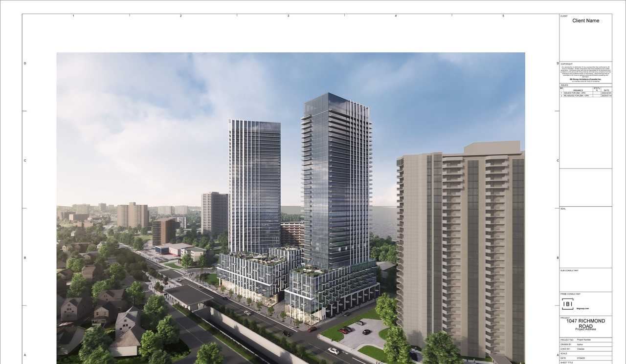 Rendering of building from page 9 of the file '2023-07-25 - Elevations, Sections, & Perspectives - D02-02-22-0012'