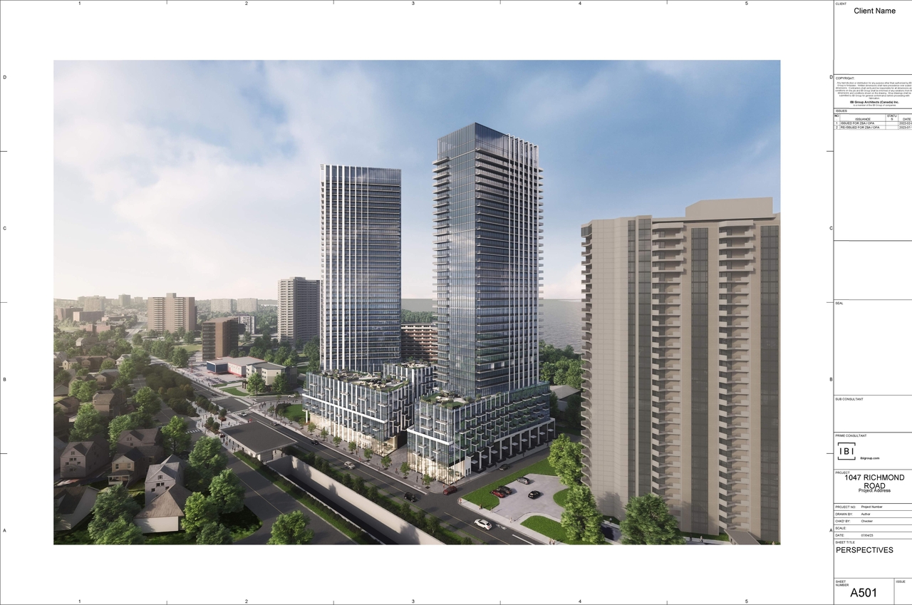 Rendering of building from page 9 of the file '2023-07-25 - Elevations, Sections, & Perspectives - D02-02-22-0012'