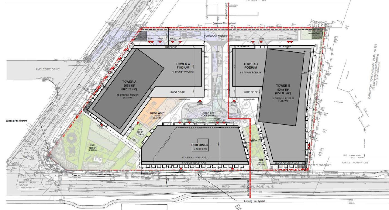 Construction site plan for project from page 4 of the file '2023-07-25 - Planning Rationale and Design Brief Addendum - D02-02-22-0012'