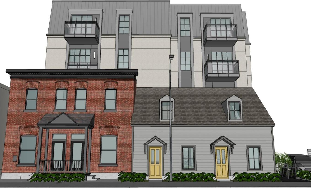 Rendering of building from page 16 of the file '2022-03-01 - Planning Rationale & Design Brief - D02-02-22-0020'