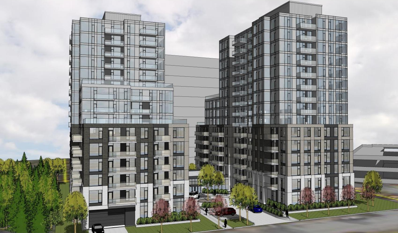 Rendering of building from page 1 of the file '2022-04-19 - Planning Rationale and Design Brief - D02-02-22-0032'