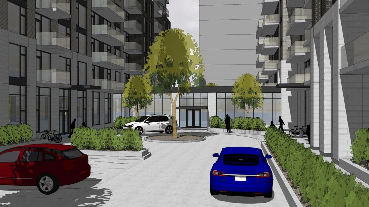Rendering of building from page 16 of the file '2022-04-19 - Planning Rationale and Design Brief - D02-02-22-0032'
