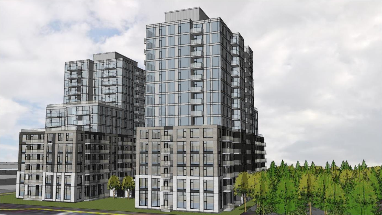 Rendering of building from page 17 of the file '2022-04-19 - Planning Rationale and Design Brief - D02-02-22-0032'