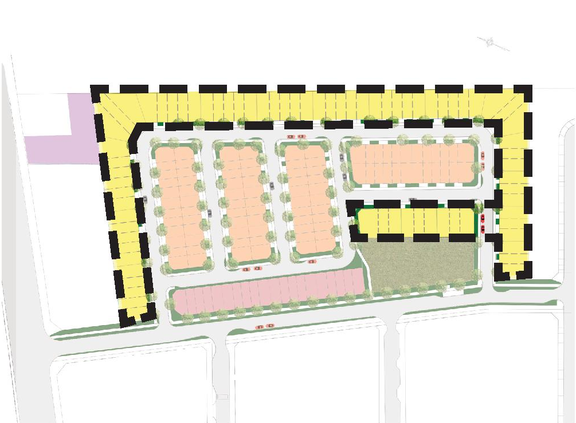 Construction site plan for project from page 35 of the file '2023-01-13 - Urban Design Brief - D02-02-22-0035'