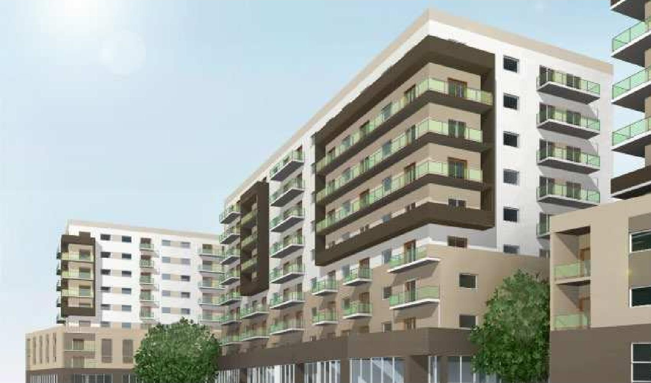 Rendering of building from page 1 of the file '2022-04-25 - Planning Rationale & Design Brief - D02-02-22-0038'