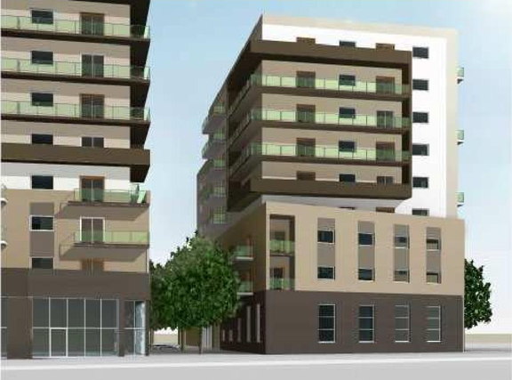 Rendering of building from page 16 of the file '2022-04-25 - Planning Rationale & Design Brief - D02-02-22-0038'