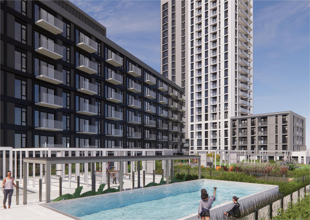 Rendering of building from page 8 of the file '2023-01-22 Design Brief D02-02-22-0038'
