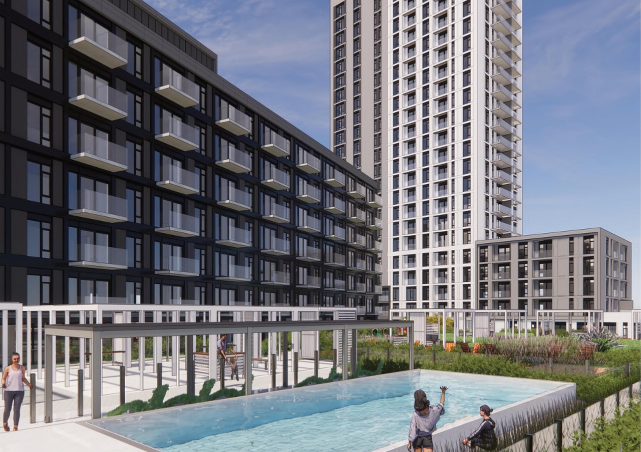 Rendering of building from page 8 of the file '2023-01-22 Design Brief D02-02-22-0038'