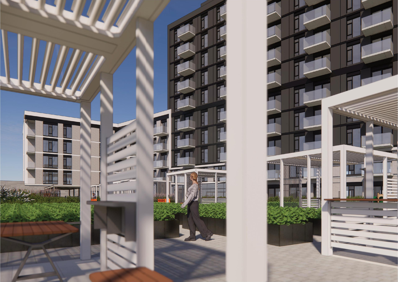 Rendering of building from page 9 of the file '2024-06-18 - Design Brief Revision - D02-02-22-0038'