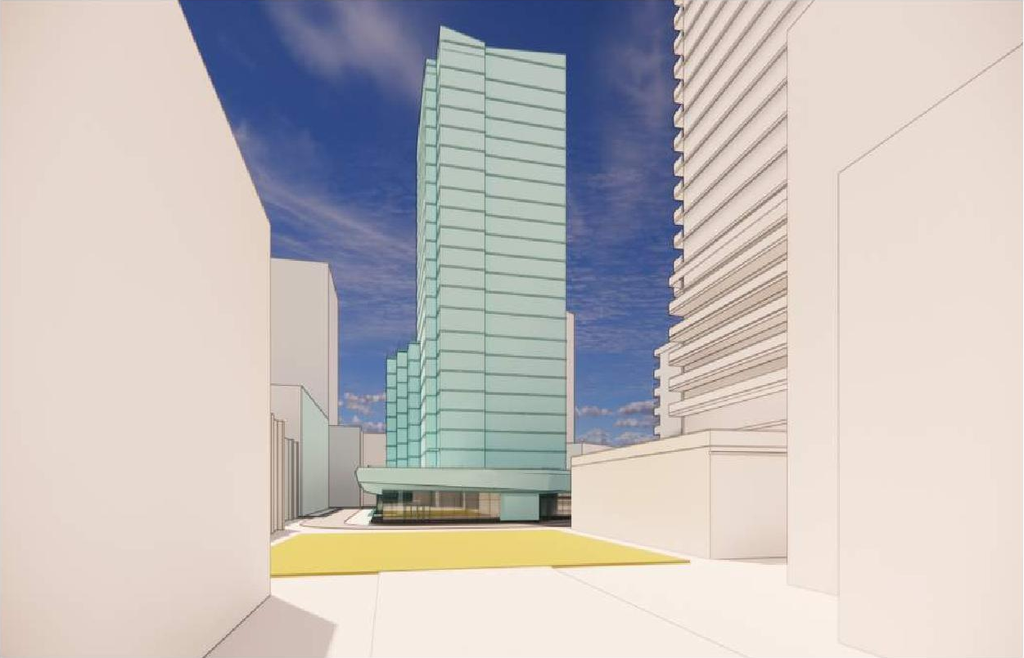 Rendering of building from page 16 of the file '2022-04-27 - Architectural Design Brief - D02-02-22-0040'