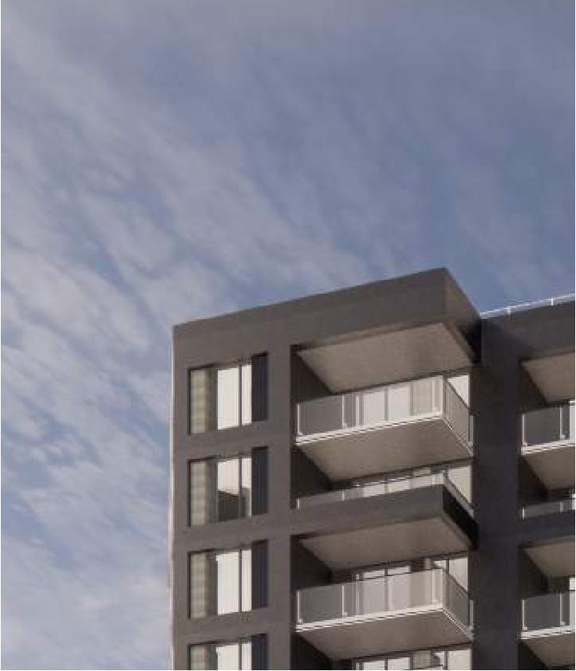Rendering of building from page 30 of the file '2022-04-27 - Architectural Design Brief - D02-02-22-0040'