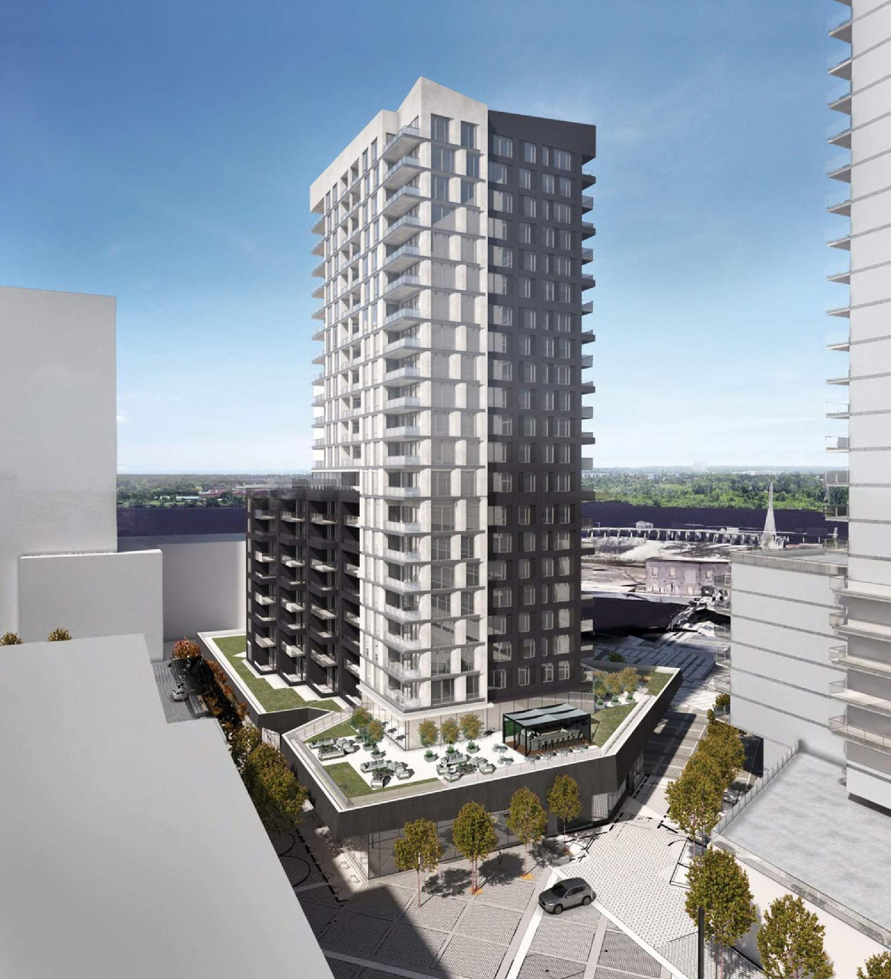 Rendering of building from page 49 of the file '2022-04-27 - Architectural Design Brief - D02-02-22-0040'