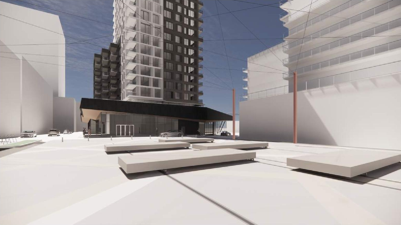 Rendering of building from page 53 of the file '2022-04-27 - Architectural Design Brief - D02-02-22-0040'