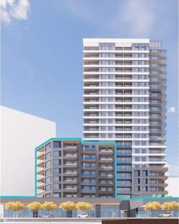 Rendering of building from page 31 of the file '2022-10-03 - Design Brief - D02-02-22-0040'
