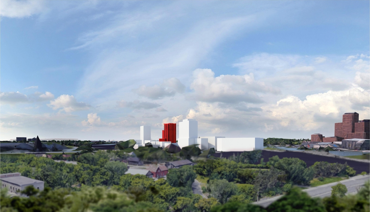 Rendering of building from page 5 of the file '2022-04-27 - Views Study - D02-02-22-0040'