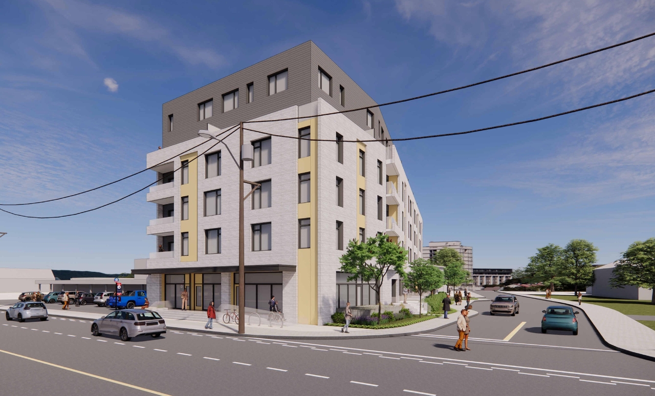 Rendering of building from page 1 of the file '2023-06-12 - Perspective Views - D02-02-22-0058'