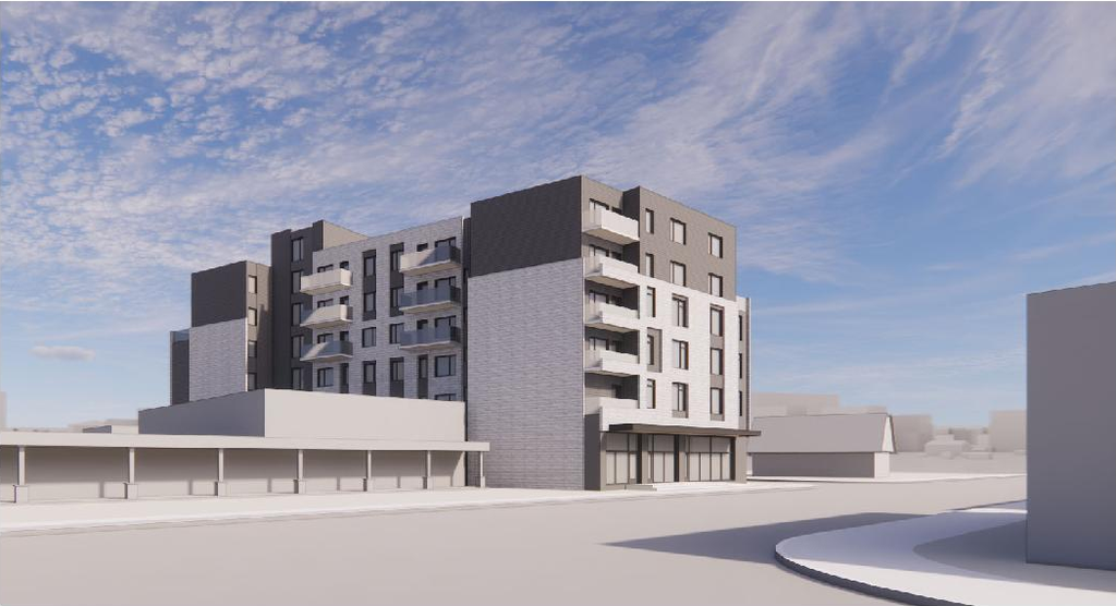 Rendering of building from page 6 of the file '2022-06-23 - Design Brief - D02-02-22-0058'