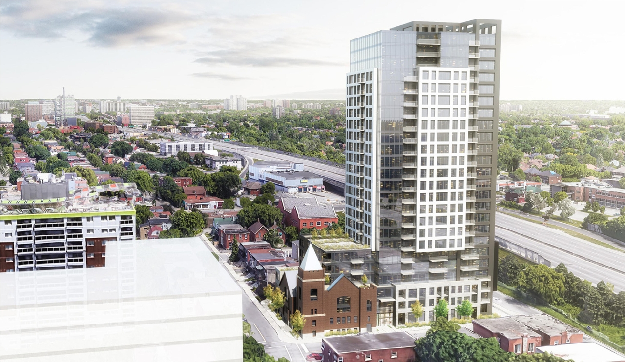 Rendering of building from page 51 of the file '2023-06-07 - Design Brief and Plans - D02-02-22-0082'