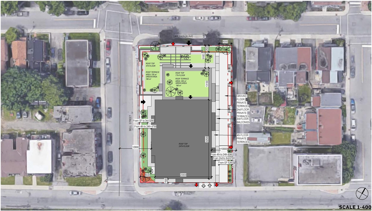 Construction site plan for project from page 29 of the file '2023-09-18 - Architectural Design Brief - D02-02-22-0082'