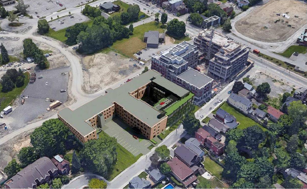 Rendering of building from page 15 of the file '2022-08-23 - Planning Rationale & Design Brief - D02-02-22-0083'
