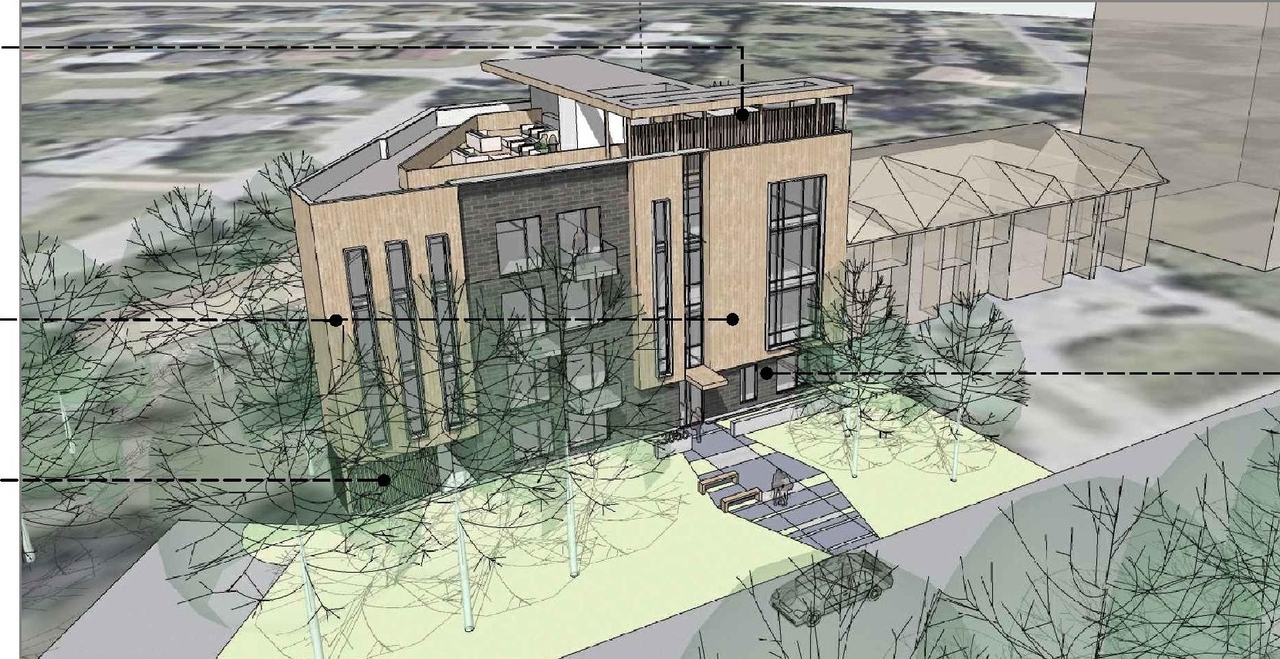 Rendering of building from page 7 of the file '2022-10-12 - Design Brief - D02-02-22-0090'